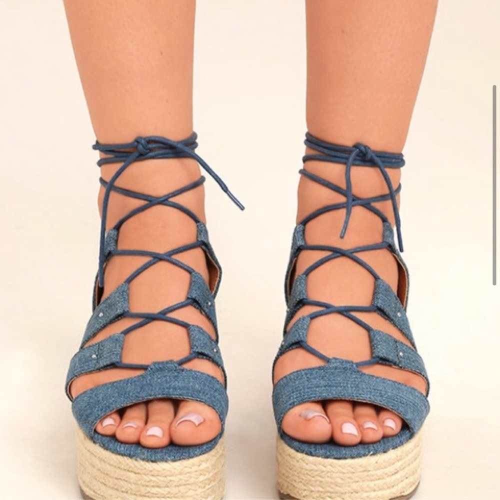 Steve Madden Brayla Denim Espadrille Sandal 6 NEW